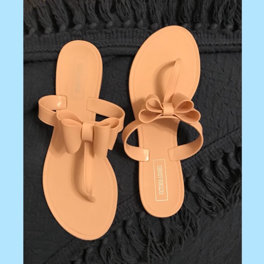 Victoria Adames blush pink bow sandals